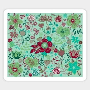 Floral pattern on an emerald green background Sticker